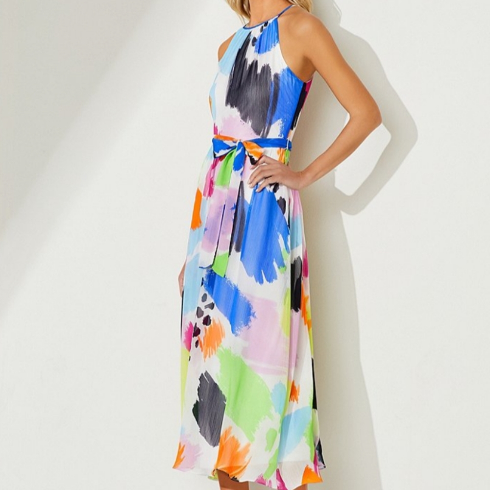 DKNY Abstract Print Halter Neck Sleeveless Dressi